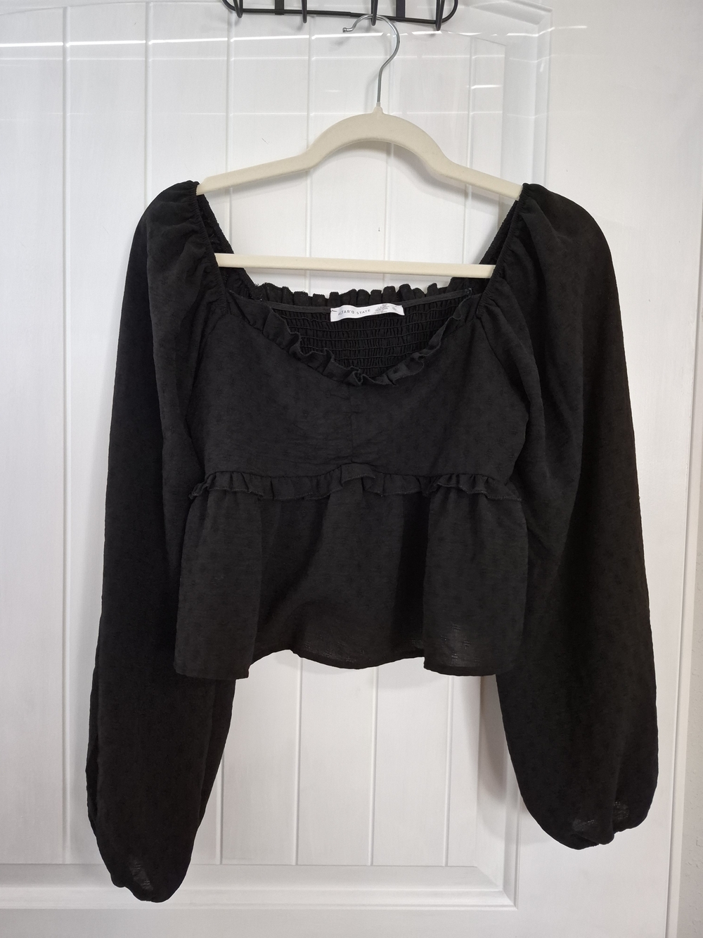 Altar’d State Black Smocked Babydoll Peplum Peasant Puff Sleeve Top Small